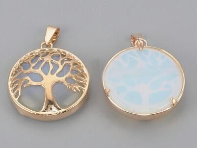 Tree of Life Gold Pendant with Opalite 27mm for jewellery making