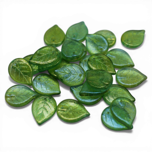 Czech Leaves 18mm Lime Green 6pcs for jewellery making