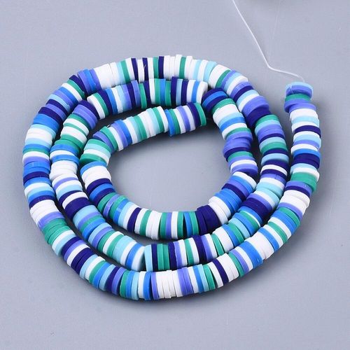 Fimo Heishi Disc Beads 6mm Blue White 16" String for jewellery making