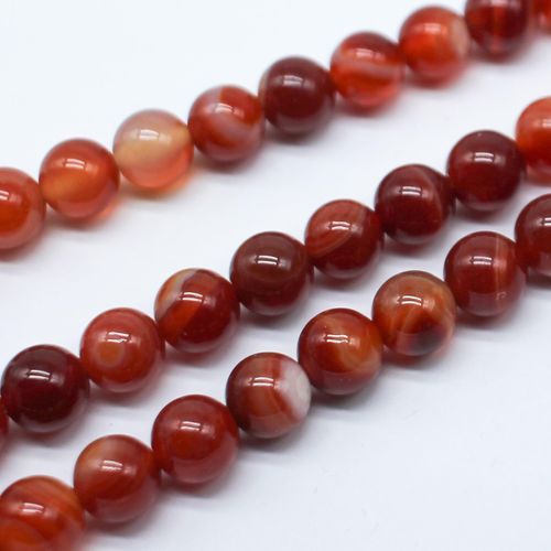 Banded Agate Round Beads 8mm Dark Orange 15" string for jewellery making
