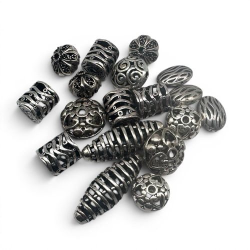 Metal Alloy Hollow Beads Antique Silver Mix 40g 35mm for jewellery making