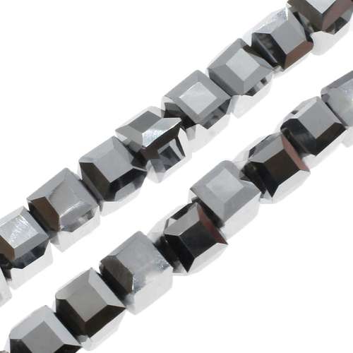 6mm crystal beads silver plate 16" string — plated finish, ideal for jewelry making and beadwork