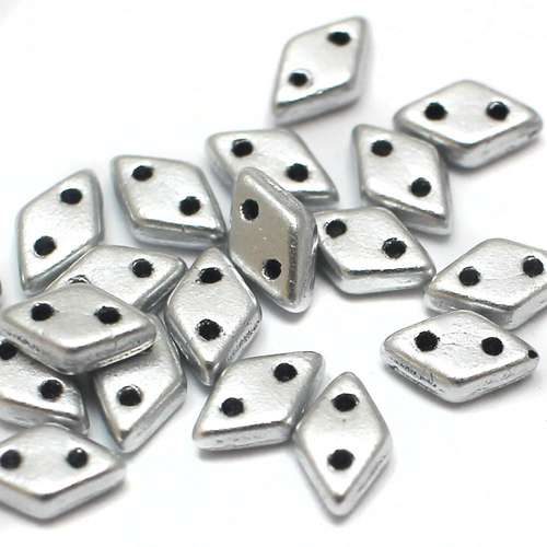 Czech glass glass beads matt met silver — pack of 60, high-quality two-hole beads ideal for jewelry making, bead weaving, and crafts