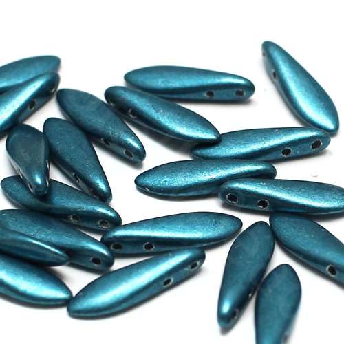 5x16mm Czech glass glass beads metallic quetzal green — high-quality two-hole beads ideal for jewelry making, bead weaving, and crafts