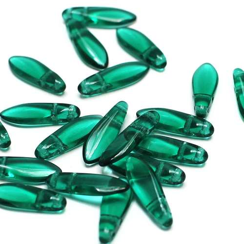 5x16mm Czech glass glass beads emerald — high-quality two-hole beads ideal for jewelry making, bead weaving, and crafts