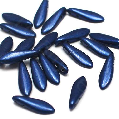 5x16mm Czech glass glass beads metallic evening blue — high-quality two-hole beads ideal for jewelry making, bead weaving, and crafts