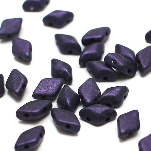 8x5mm 10g Czech glass Rulla beads metallic suede dk purple — two-hole beads for jewelry making and bead weaving