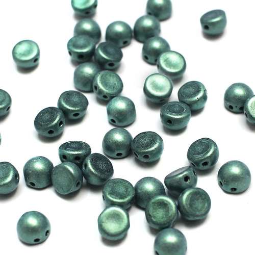 7mm Czech glass glass beads met. suede light green — pack of 25, high-quality two-hole beads ideal for jewelry making, bead weaving, and…