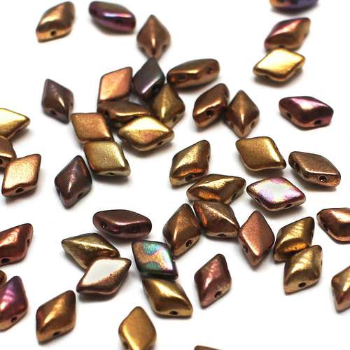 8x5mm 10g Czech glass Rulla beads matte metallic gold copper — two-hole beads for jewelry making and bead weaving
