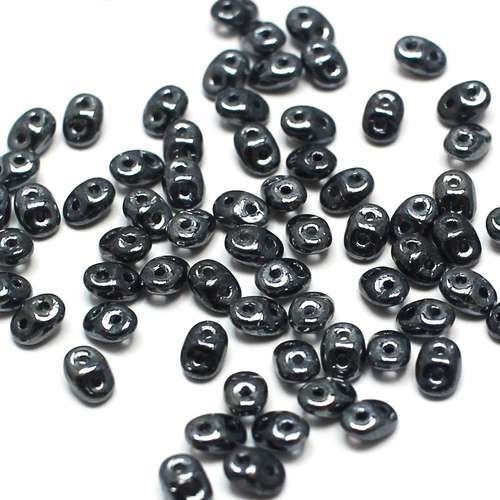 10g Czech glass Rulla beads hematite — two-hole beads for jewelry making and bead weaving