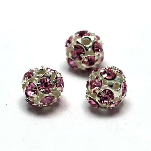 Crystal Diamante Silver Plated Spacer Round 8mm - Rose