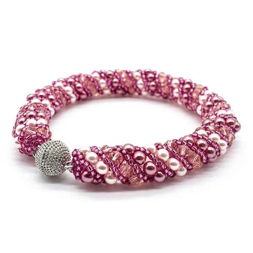 Russian Spiral 2 Necklace Bracelet pink rose bracelet making kit — DIY set with beads and instructions for creating handmade jewelry