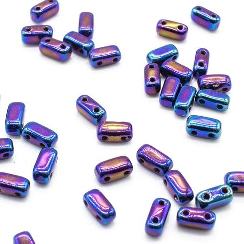 6x3mm Czech glass glass beads iris blue — pack of 50, high-quality two-hole beads ideal for jewelry making, bead weaving, and crafts