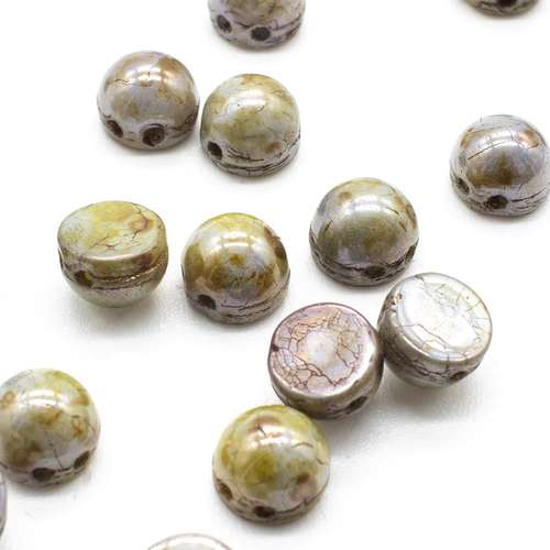 7mm Czech glass glass beads luster green opq white — pack of 25, high-quality two-hole beads ideal for jewelry making, bead weaving, and…