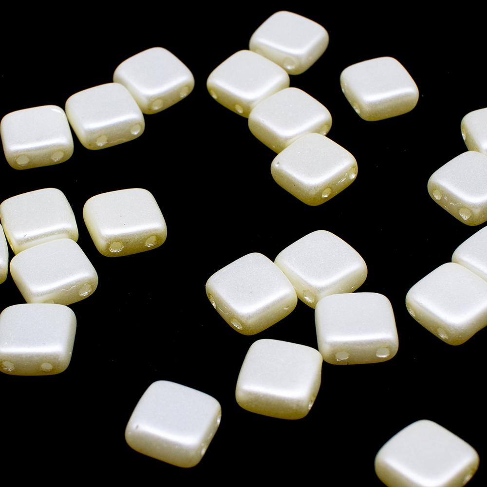 6mm Czech glass glass beads pearl coat cream — pack of 25, high-quality two-hole beads ideal for jewelry making, bead weaving, and crafts