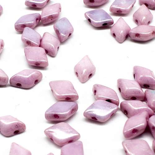 8x5mm 10g Czech glass Rulla beads luster metallic pink — two-hole beads for jewelry making and bead weaving