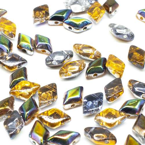 8x5mm 10g Czech glass Rulla beads magic lined orange grey — two-hole beads for jewelry making and bead weaving