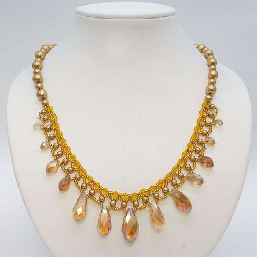 Crystal Drop Netted Necklace dark gold necklace making kit — DIY set with beads and instructions for creating handmade jewelry