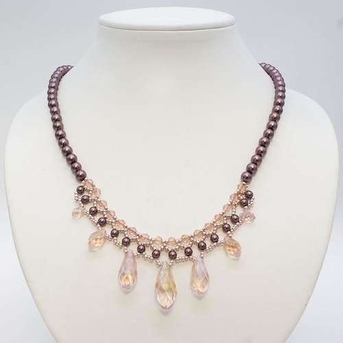 Crystal Drop Netted Necklace mahogany rose necklace making kit — DIY set with beads and instructions for creating handmade jewelry