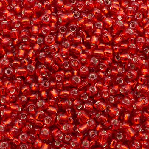 size 8 FGB glass seed beads silver lined fire red — 50g pack, ideal for bead weaving, embroidery, and jewelry making