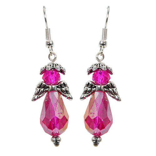 Christmas Angel Earrings fuchsia earring making kit — DIY set with beads and instructions for creating handmade jewelry