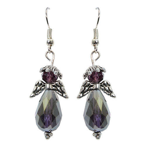 Christmas Angel Earrings purple earring making kit — DIY set with beads and instructions for creating handmade jewelry