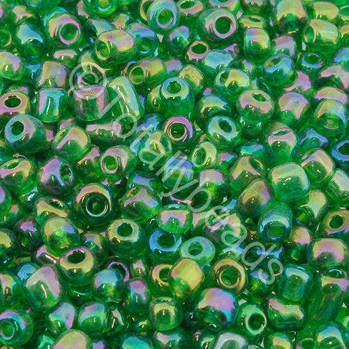 Seed Beads Transparent Rainbow Green - Size 6 100g