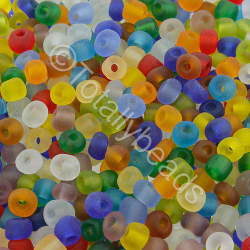 Seed Beads Transparent Frosted Mixed - Size 6 100g