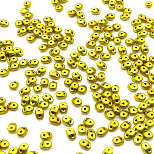 10g Czech glass Rulla beads metalust yellow gold — two-hole beads for jewelry making and bead weaving