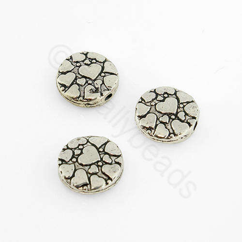 Antique Silver Bead - Heart Disc 10mm 10pcs