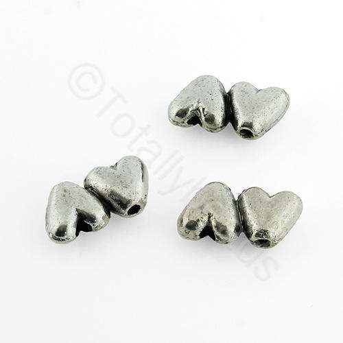 Antique Silver Metal Bead - Hearts 11x6mm 30pcs