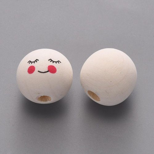 Wooden 17mm Round Bead - Face Design 10pcs