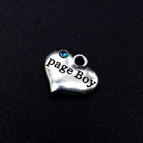 Wedding Charm Heart Antique Silver Page Boy Blue 16 x 14mm for jewellery making