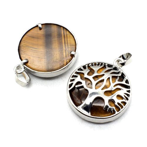 Tree of Life Pendant with Tiger Eye Gemstone 27mm for jewellery making