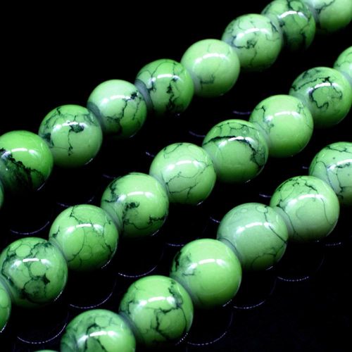 Marble Glass Beads Round 8mm - Lime Green