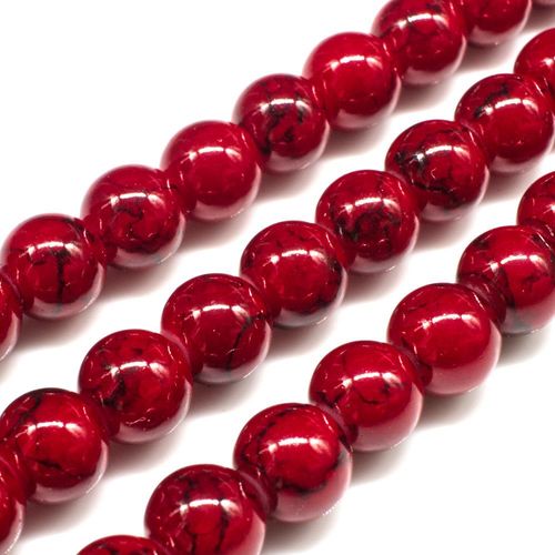 Marble Glass Beads Round 8mm - Red