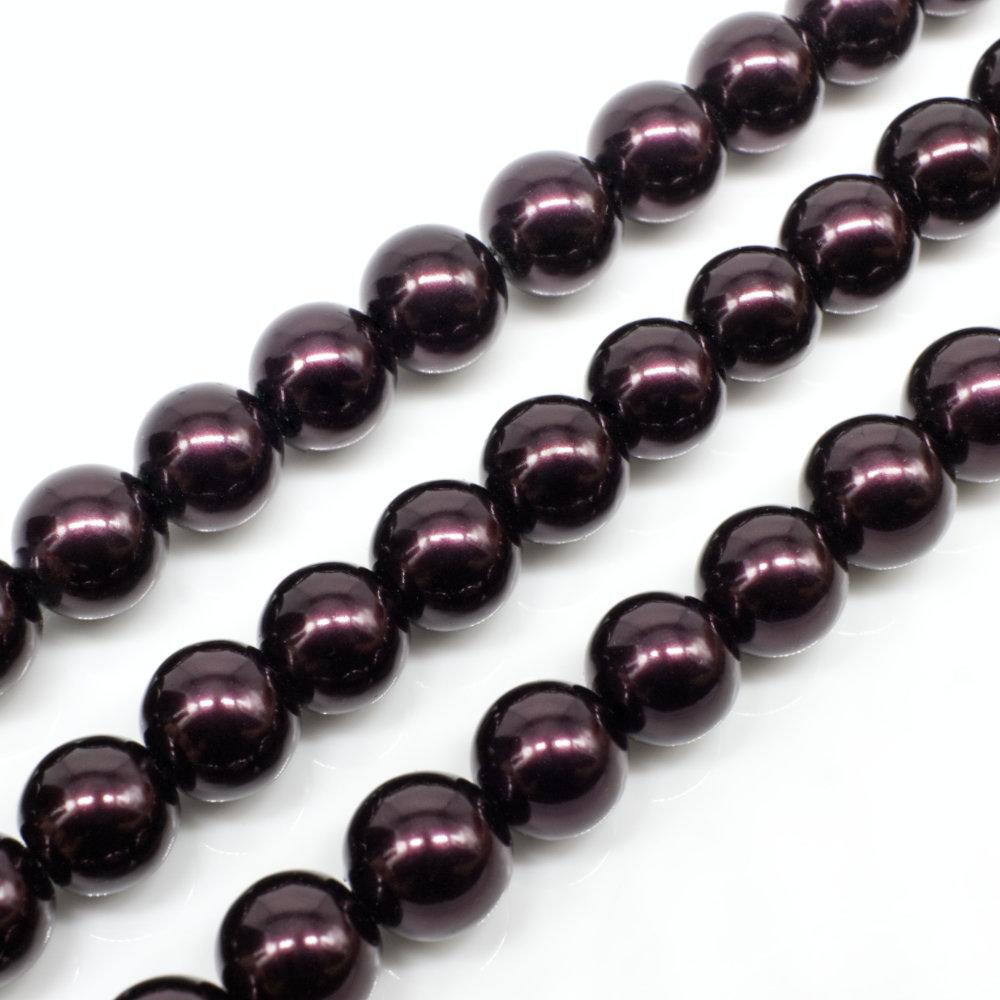 Glass Pearl Round Beads 8mm - Aubergine