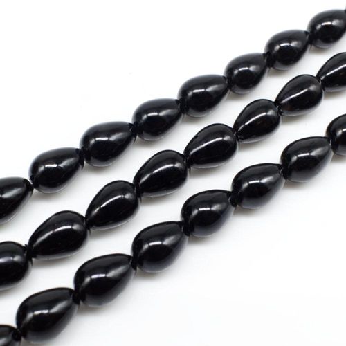 Glass Pearl Drop 6x9mm - Black