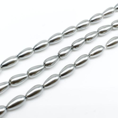 Glass Pearl Drop Beads 4x8mm Silver Grey for jewellery making