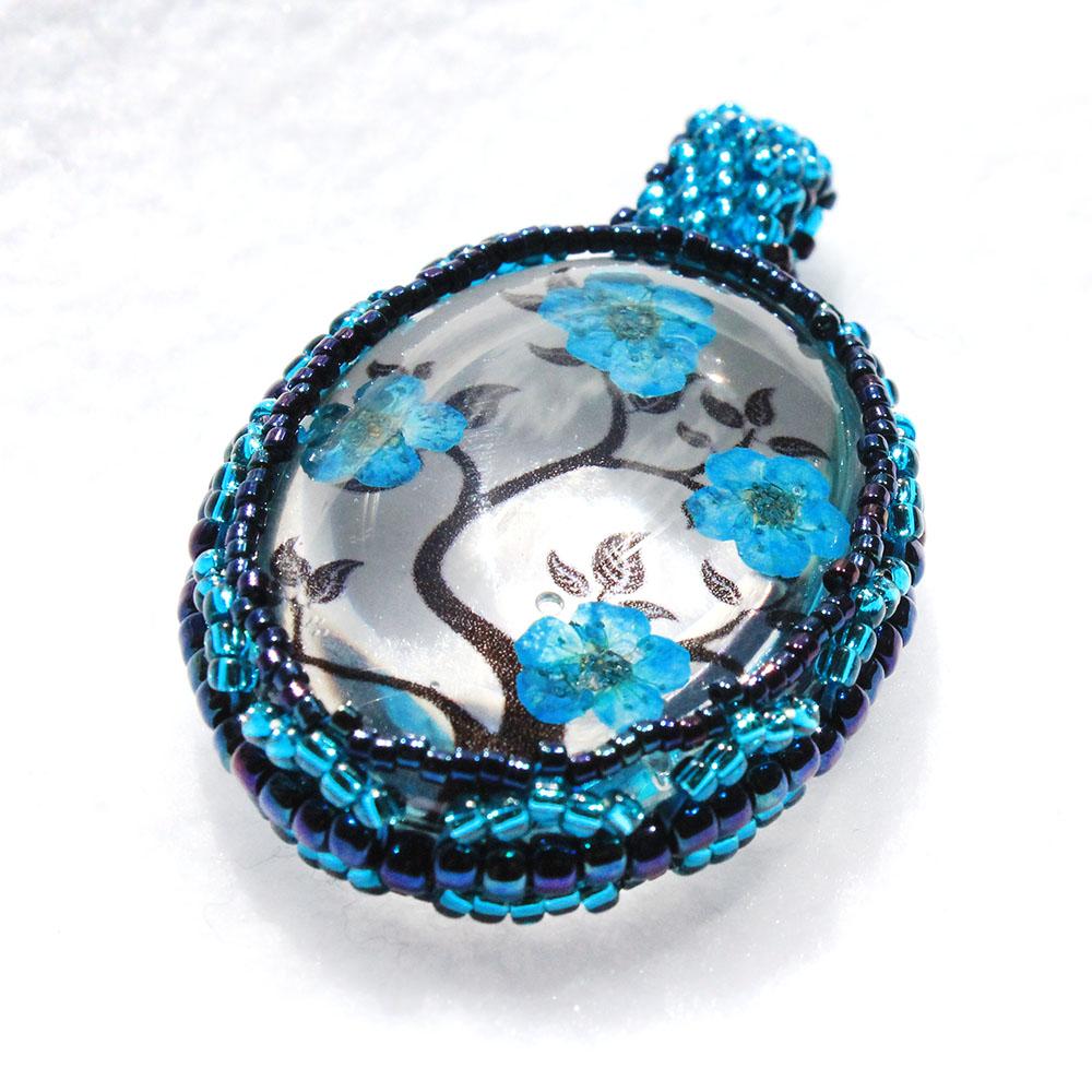 Blossom Cabochon Kit metallic teal jewelry making kit — DIY set with beads and instructions for creating handmade jewelry