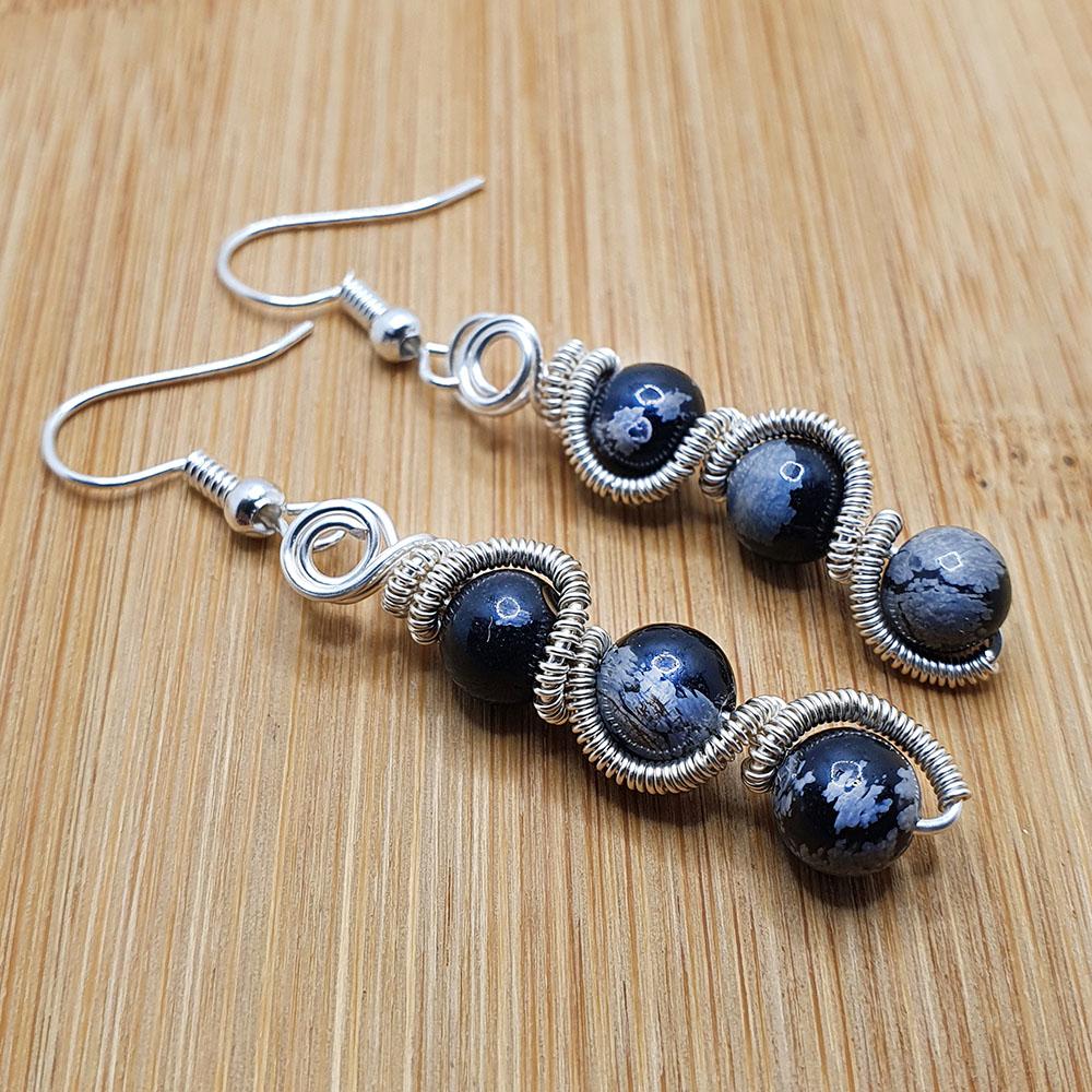 Precious Wave Earrings snowflake obsidian earring making kit — DIY set with beads and instructions for creating handmade jewelry