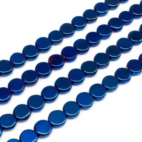 Hematite Flat Coin 6mm - Blue Plate