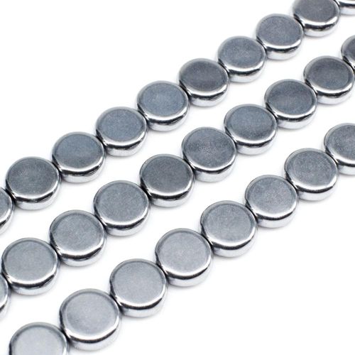 Hematite Flat Coin 8mm - Silver Plate