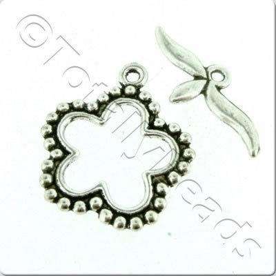 Metal Toggle - Spotty Flower 22x25mm Antique Silver