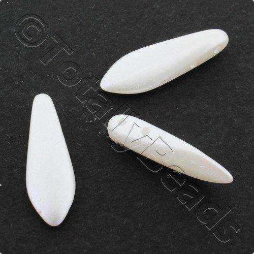 5x16mm Czech glass glass beads pearl coat white — high-quality two-hole beads ideal for jewelry making, bead weaving, and crafts
