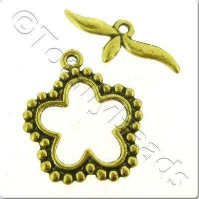 Metal Toggle - Spotty Flower 22-25mm Antique Gold