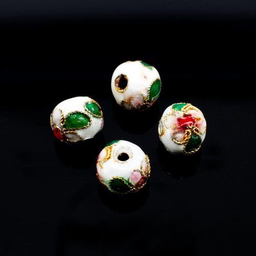 Cloisonne 8mm Round Bead White 1pc for jewellery making