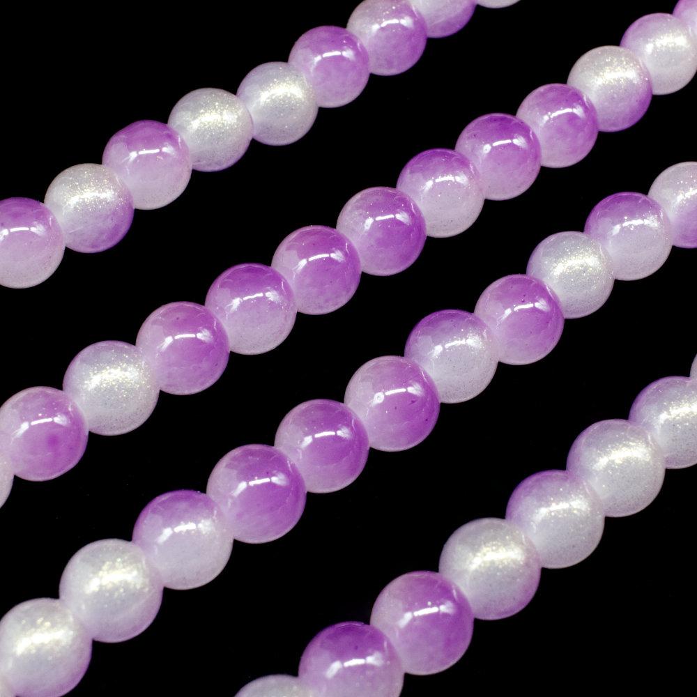 Glass Jade Glitter Beads 6mm Round Lilac for jewellery making