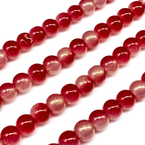 Glass Jade Glitter Beads 6mm Round Red for jewellery making
