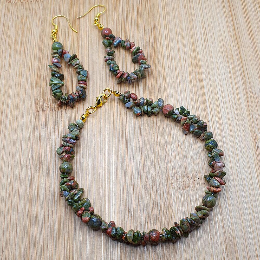 Precious Gemstone Set unakite jewelry making kit — DIY set with beads and instructions for creating handmade jewelry